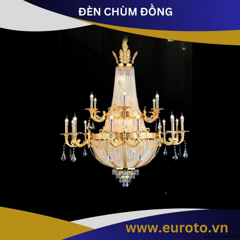 ĐÈN CHÙM ĐỒNG MẠ VÀNG EUROTO CD 363-12+8